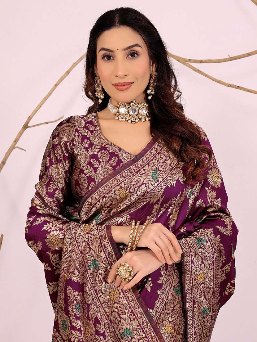 burgundy silk kanjivaram saree with blouse - 22018969 -  Standard Image - 1
