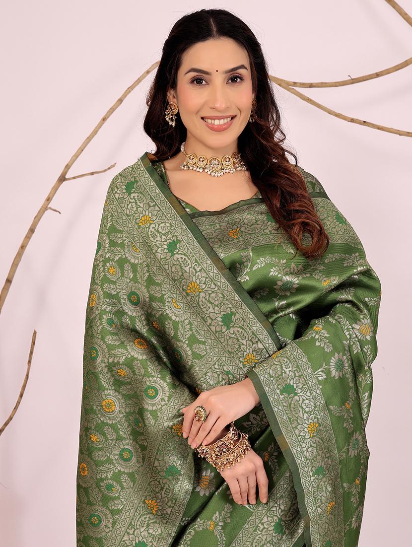 olive silk kanjivaram saree with blouse - 22018970 - Standard Image - 1