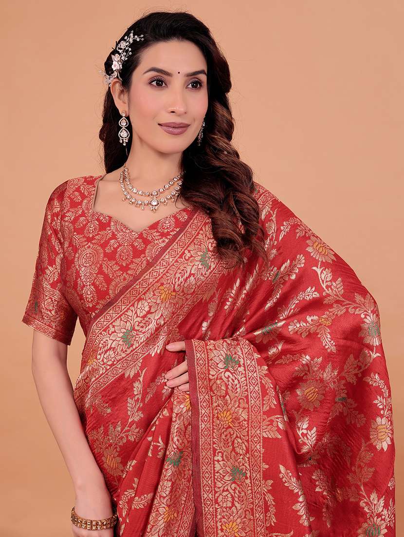 maroon silk kanjivaram saree with blouse - 22018971 -  Standard Image - 1