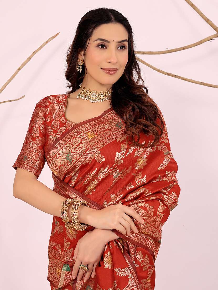 red silk kanjivaram saree with blouse - 22018972 -  Standard Image - 1