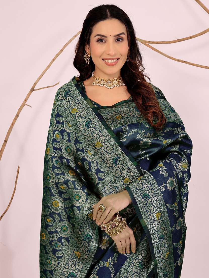 navy blue silk kanjivaram saree with blouse - 22018973 -  Standard Image - 1