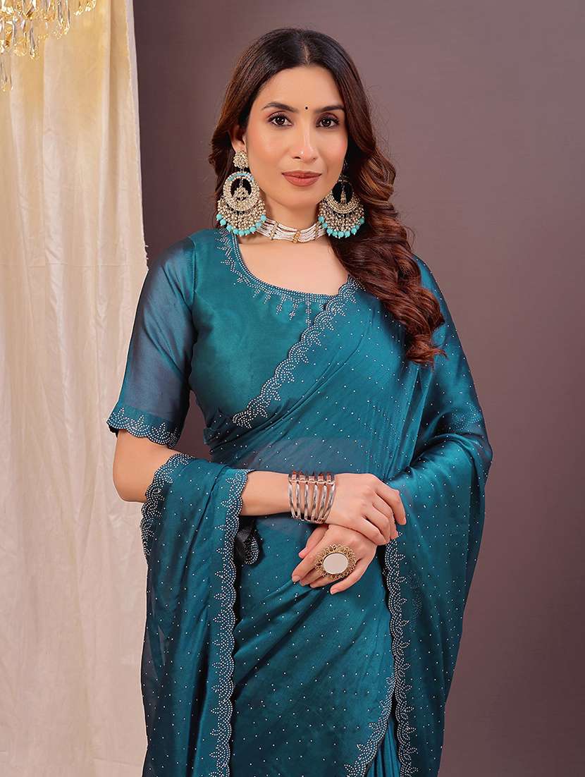 women solid with work embellished saree with blouse - 22019205 - Standard Image - 1