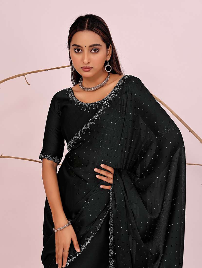 women solid with work embellished saree with blouse - 22019208 - Standard Image - 1
