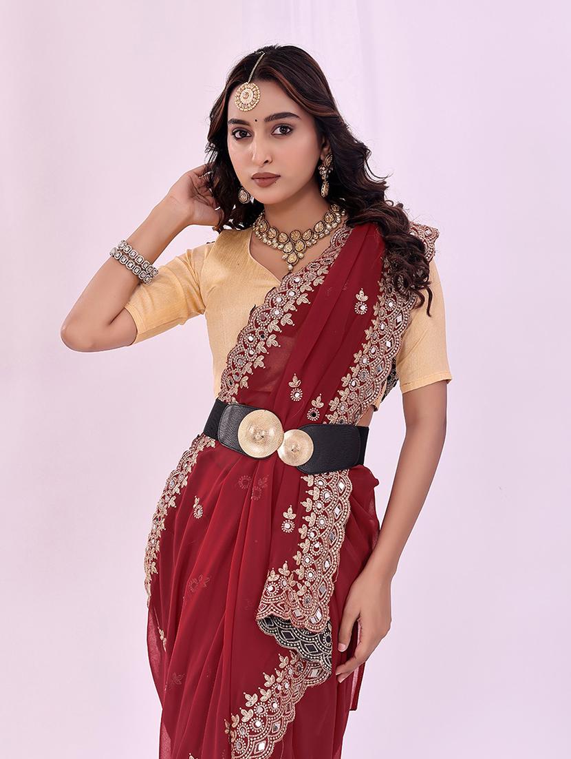 women solid with work embroidered saree with blouse - 22019210 -  Standard Image - 1