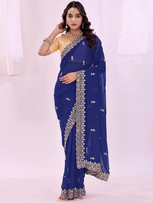 women solid with work embroidered saree with blouse - 22019215 -  Standard Image - 0