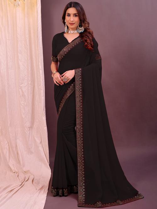women solid with bordered saree with blouse - 22019243 - Standard Image - 0