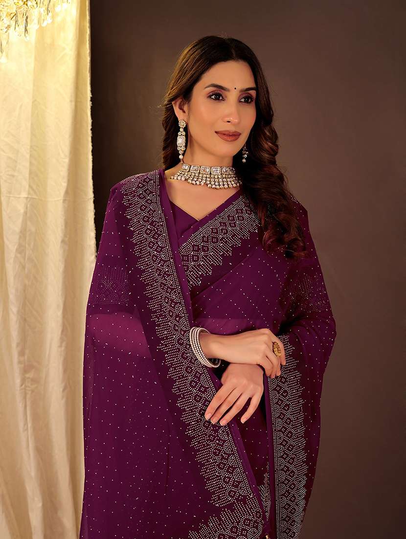 women solid with work embellished saree with blouse - 22019264 -  Standard Image - 1