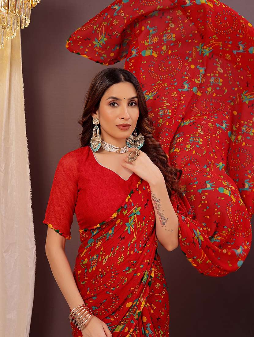 women warli printed saree with blouse - 22019266 -  Standard Image - 1