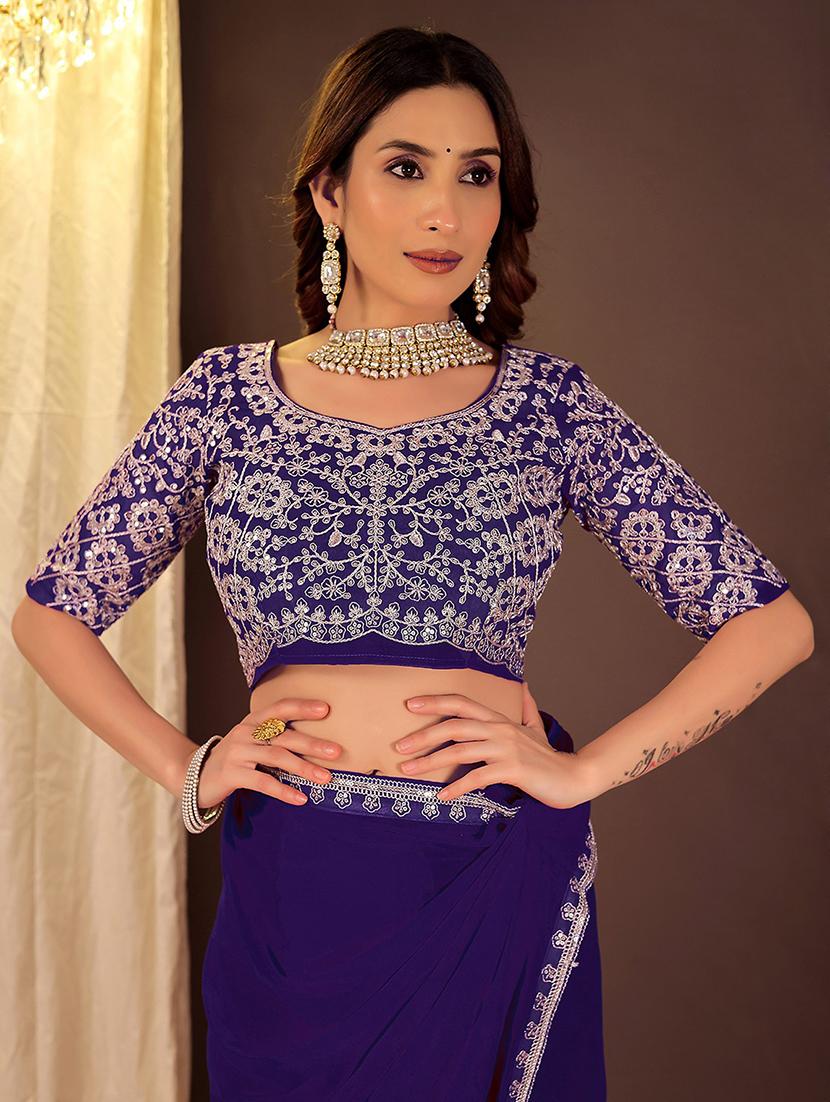 women solid with bordered saree with blouse - 22019273 - Standard Image - 1