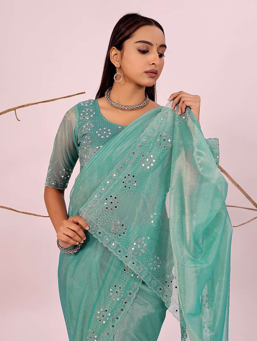 women solid with work embellished saree with blouse - 22019282 - Standard Image - 1