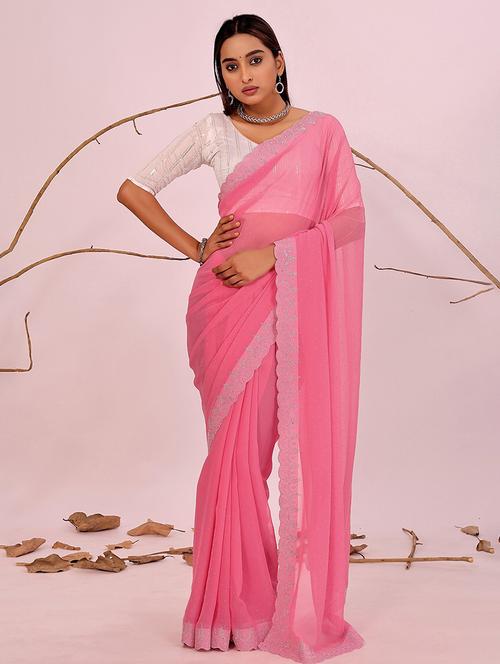 women solid with work embellished saree with blouse - 22019301 - Standard Image - 0