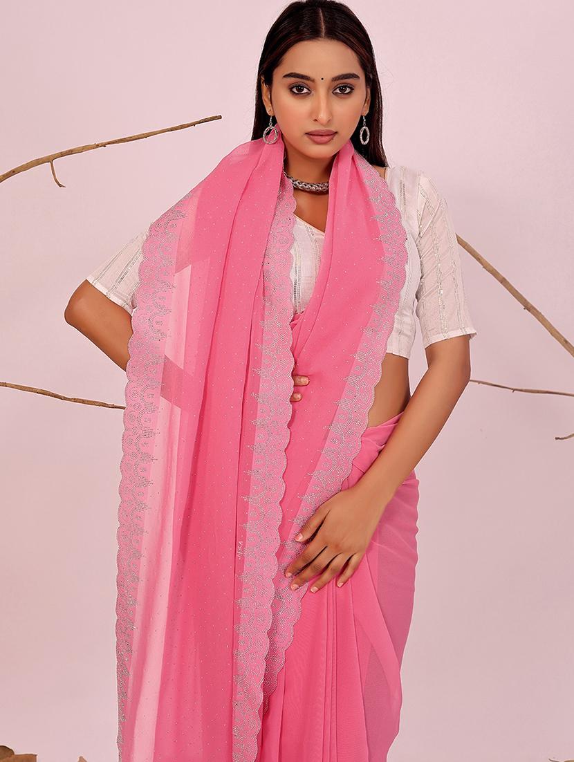 women solid with work embellished saree with blouse - 22019301 - Standard Image - 1