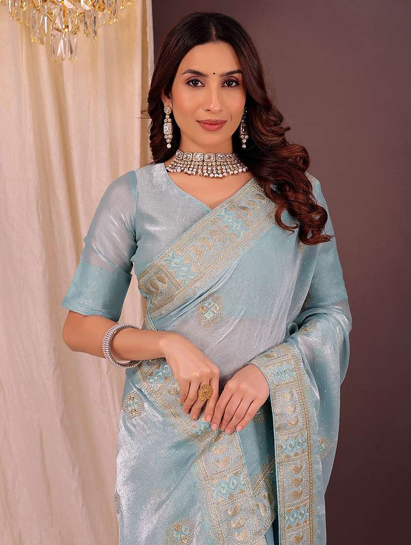 women solid with work embroidered saree with blouse - 22019306 -  Standard Image - 1
