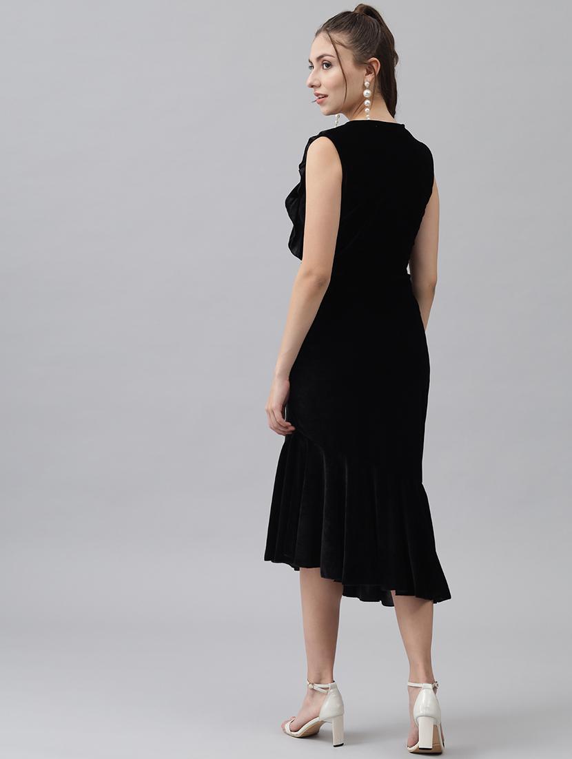 women solid sleeveless velvet tiered dress - 22019313 - Standard Image - 4