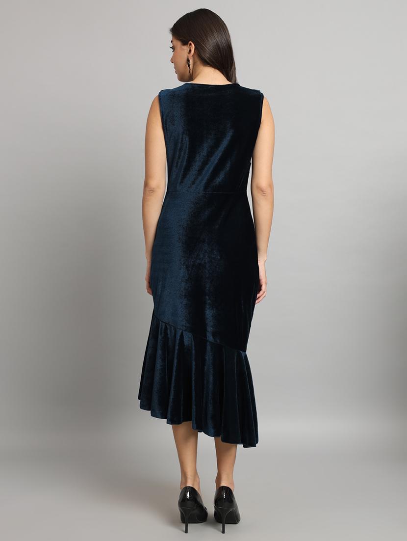 women solid sleeveless velvet tiered dress - 22019316 - Standard Image - 4