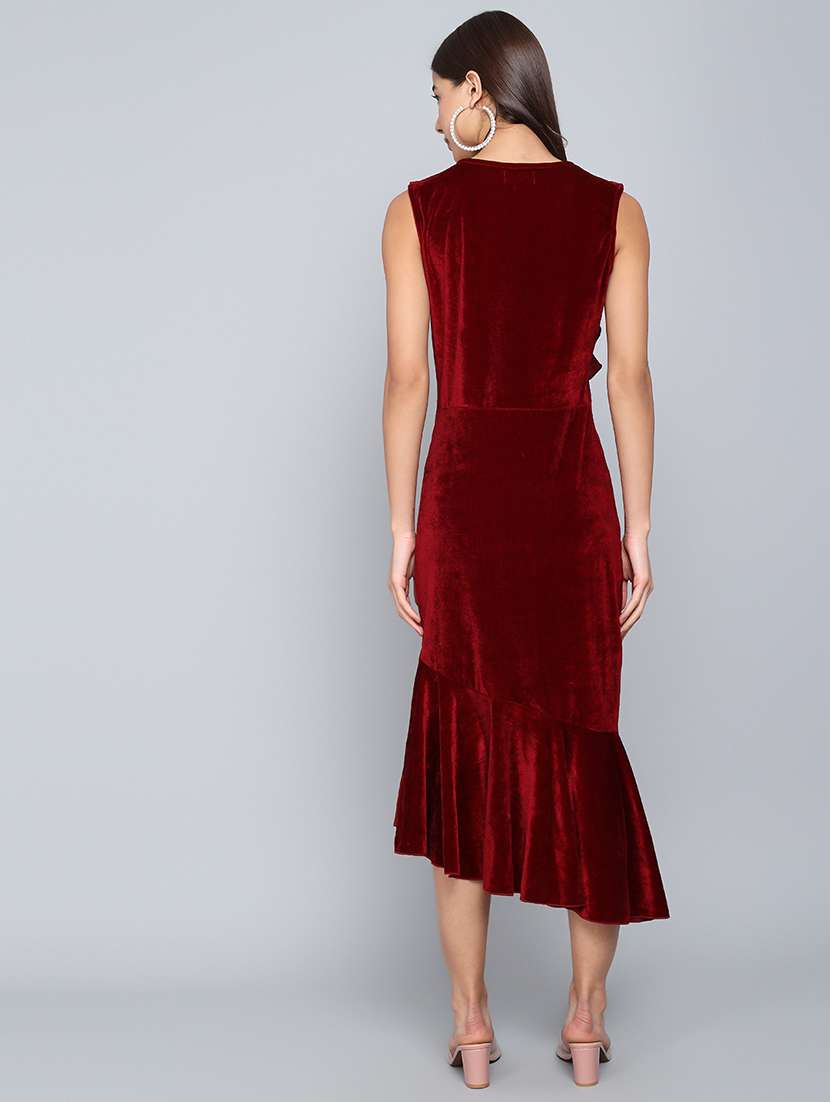 women solid sleeveless velvet tiered dress - 22019318 -  Standard Image - 4