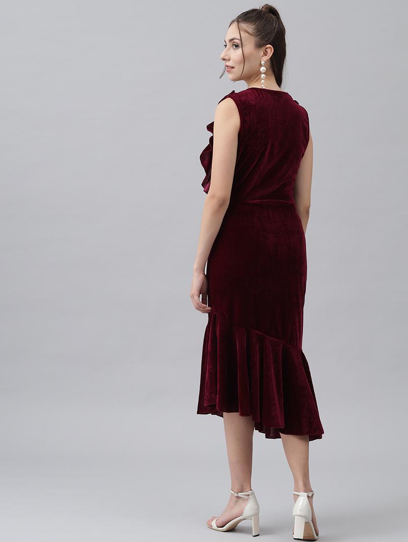 women solid sleeveless velvet tiered dress - 22019319 - Standard Image - 4