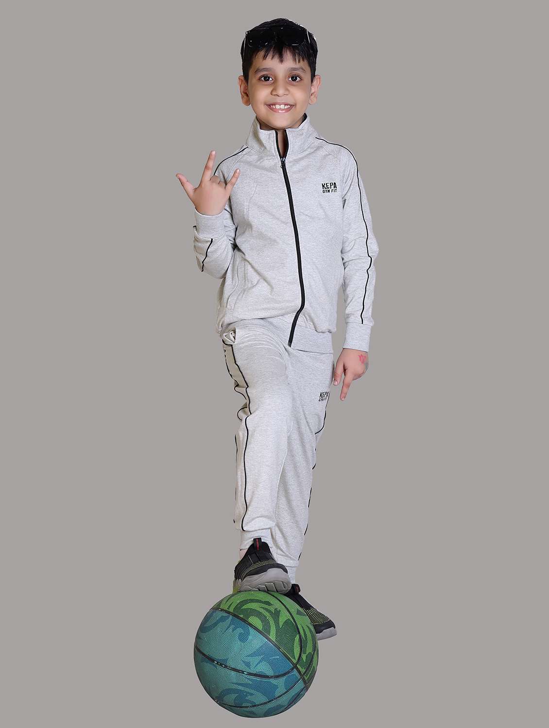 boys grey solid hooded track suit - 22019341 -  Standard Image - 1