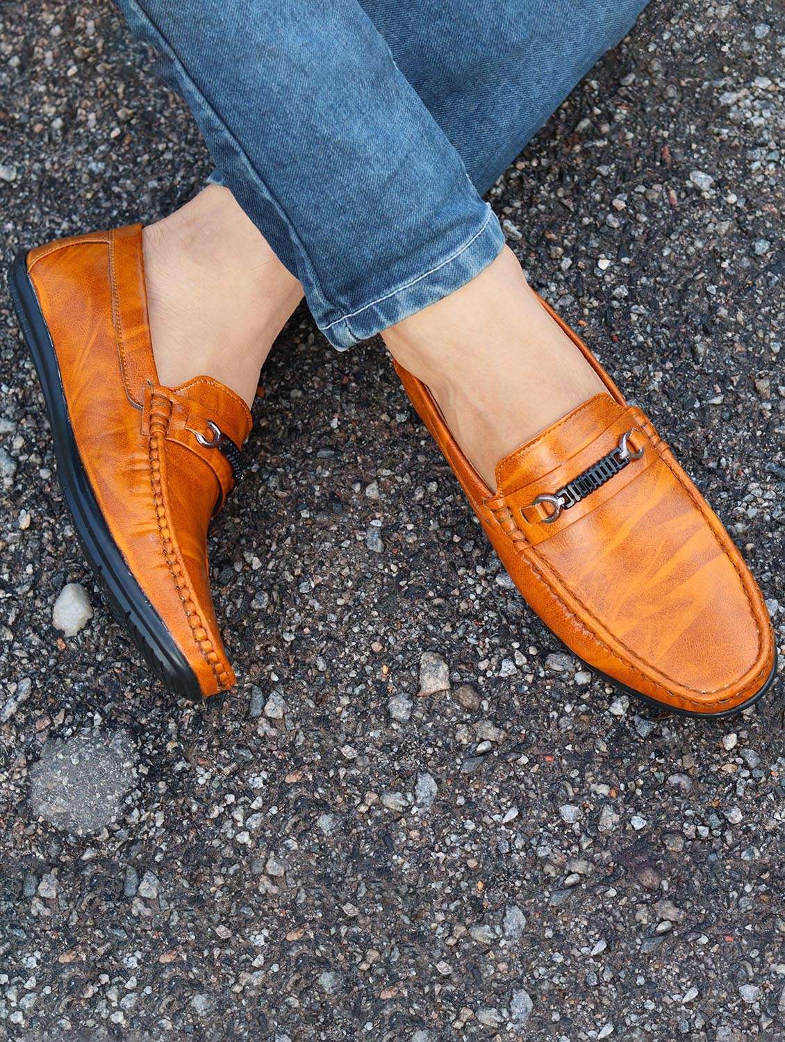men tan slip on loafer