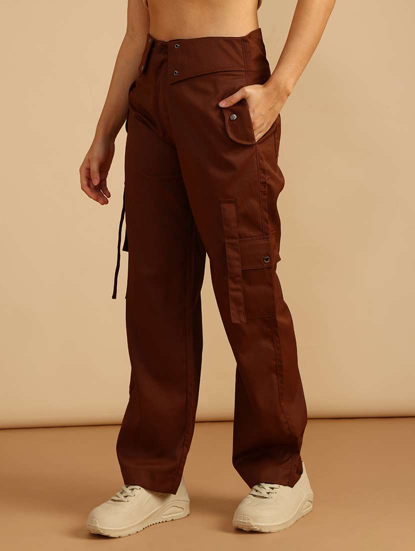 women solid high rise cargo - 22019405 -  Standard Image - 1