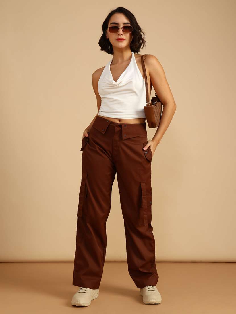 women solid high rise cargo - 22019405 -  Standard Image - 4