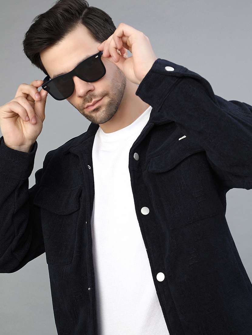 men solid collared long sleeve shacket - 22019451 -  Standard Image - 4