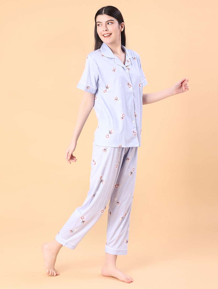 women printed short sleeve pyjama set nightwear - 22019478 -  Standard Image - 1