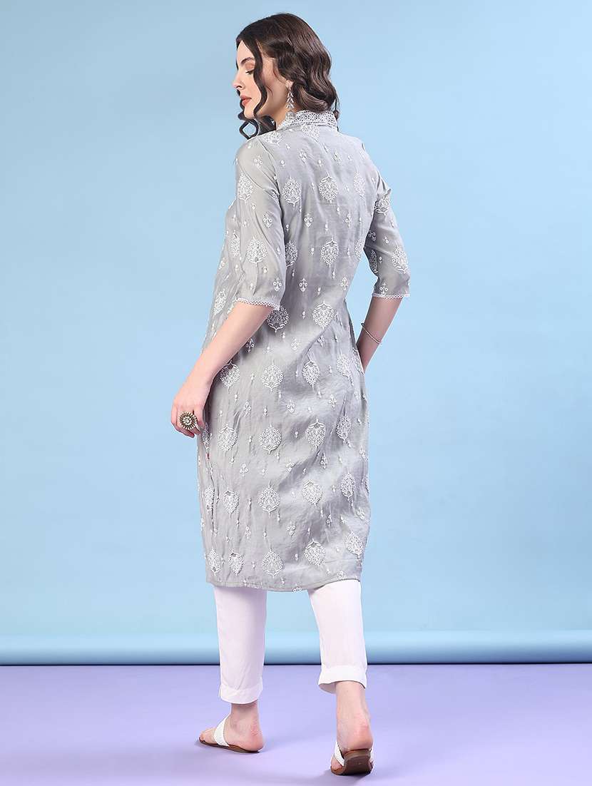 women printed three quarter sleeve a-line kurta - 22019510 -  Standard Image - 4