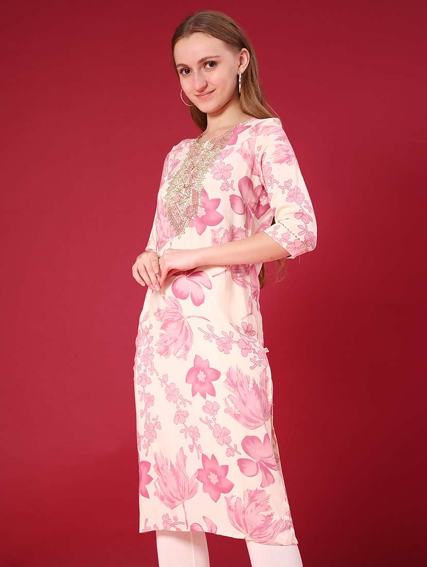 women three quarter sleeve straight kurta - 22019511 -  Standard Image - 1