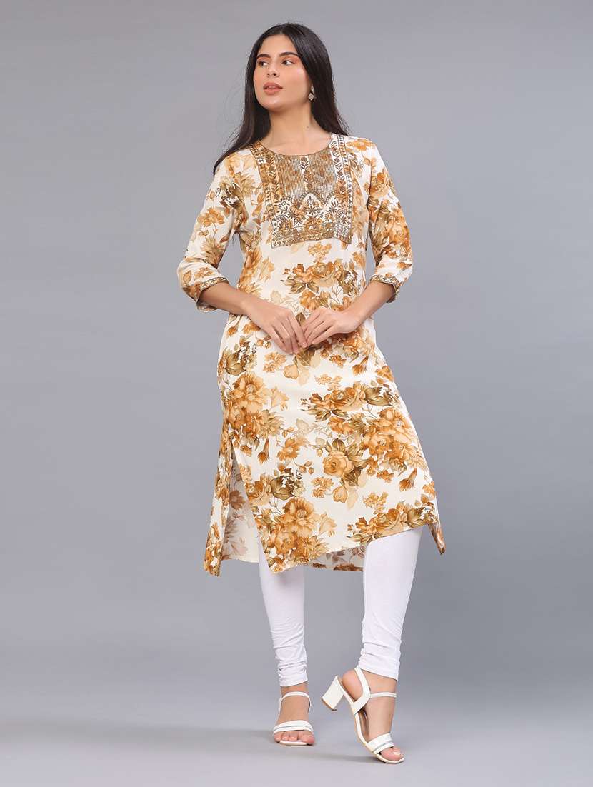 women three quarter sleeve straight kurta - 22019526 -  Standard Image - 4
