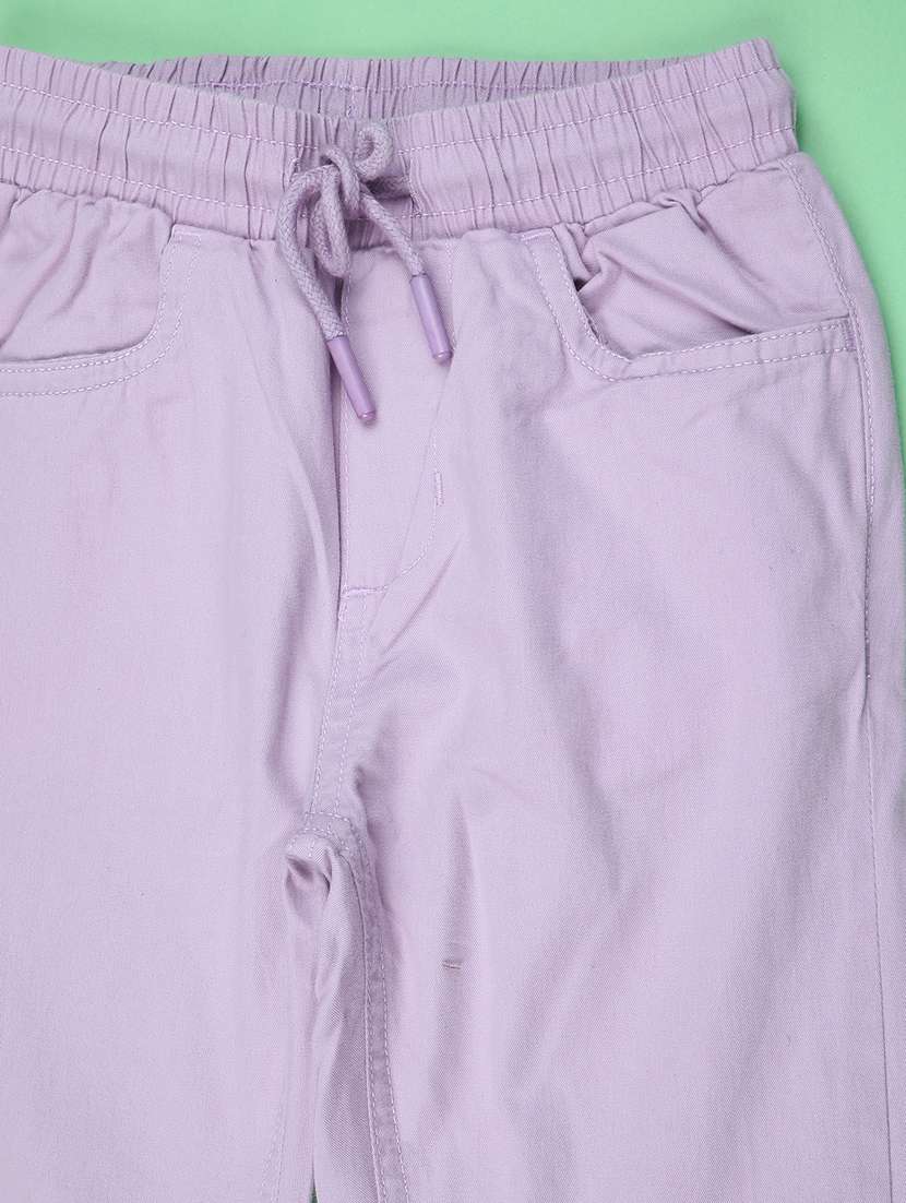 girls purple cotton plain cargo - 22019571 -  Standard Image - 1