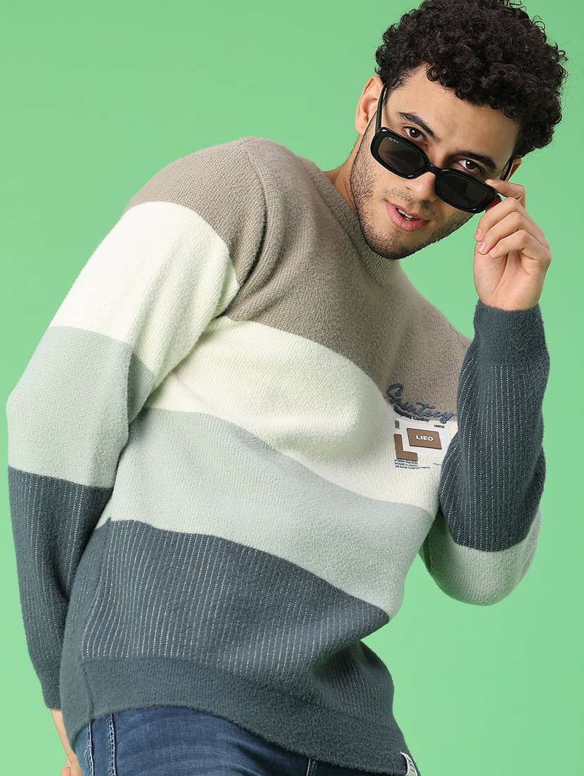 men color blocked long sleeve pullover