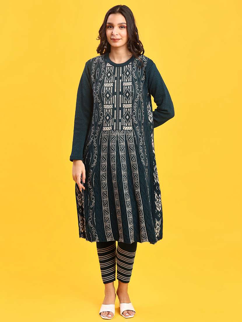 women self designed long sleeve kurta and pant set - 22019581 -  Standard Image - 1