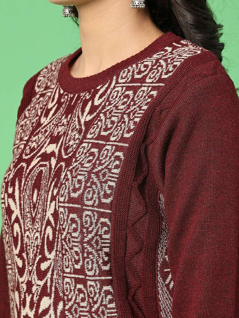 women self designed woolen kurta and pant set - 22019582 -  Standard Image - 4