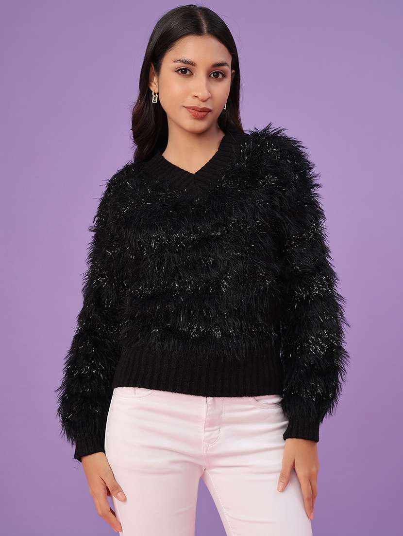 women self design long sleeve waist length pullover - 22019621 -  Standard Image - 1