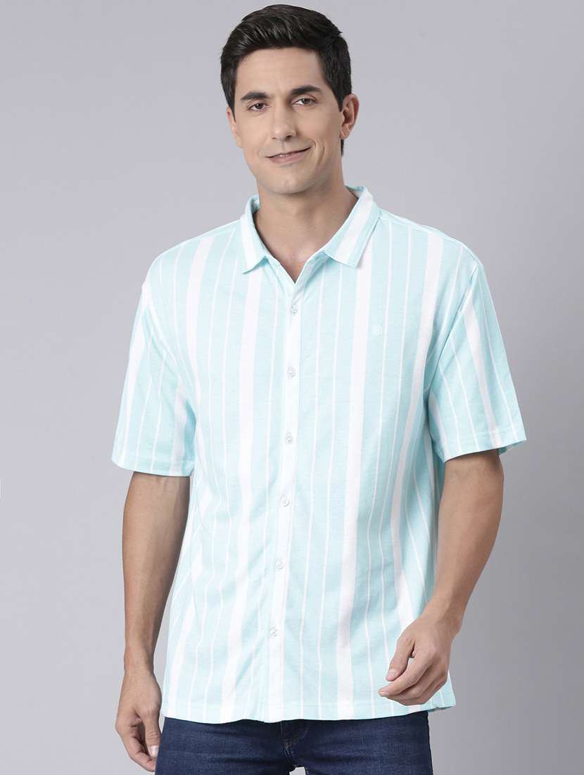 men striped short sleeve collared casual shirt