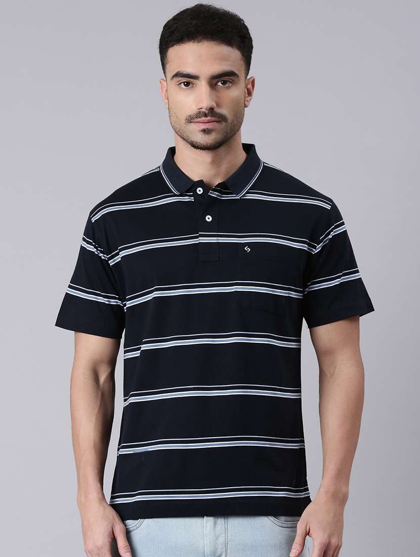 men striped short sleeve regular fit polo t-shirt