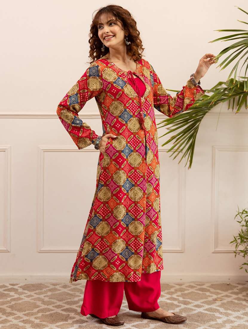 women printed long sleeve kurta palazzo set - 22019974 - Standard Image - 1