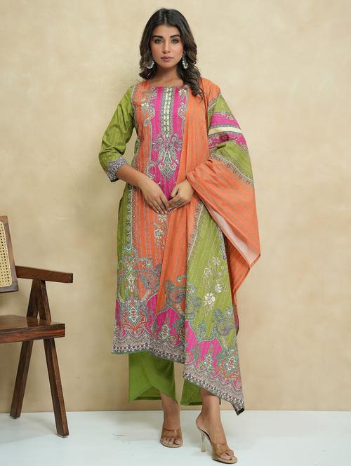 women three quarter sleeve kurta pant with dupatta set - 22019989 - Standard Image - 0