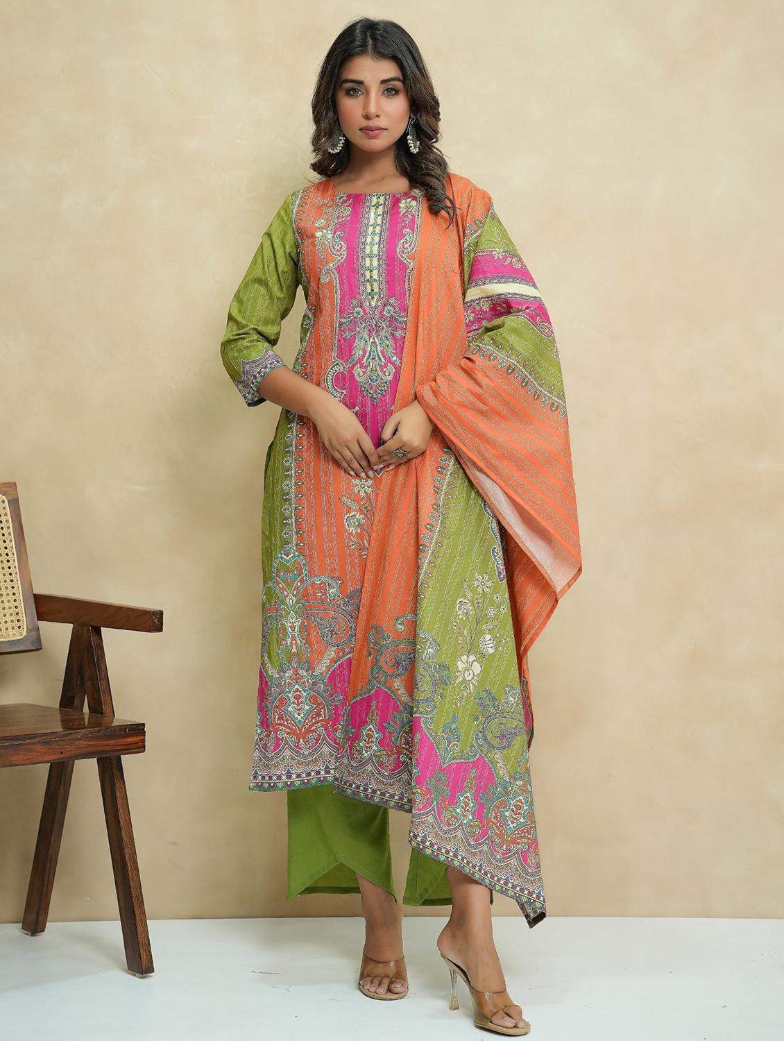 women three quarter sleeve kurta pant with dupatta set - 22019989 - Zoom Image - 0