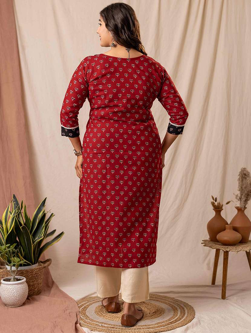 women printed three quarter sleeve straight kurta - 22019996 -  Standard Image - 1