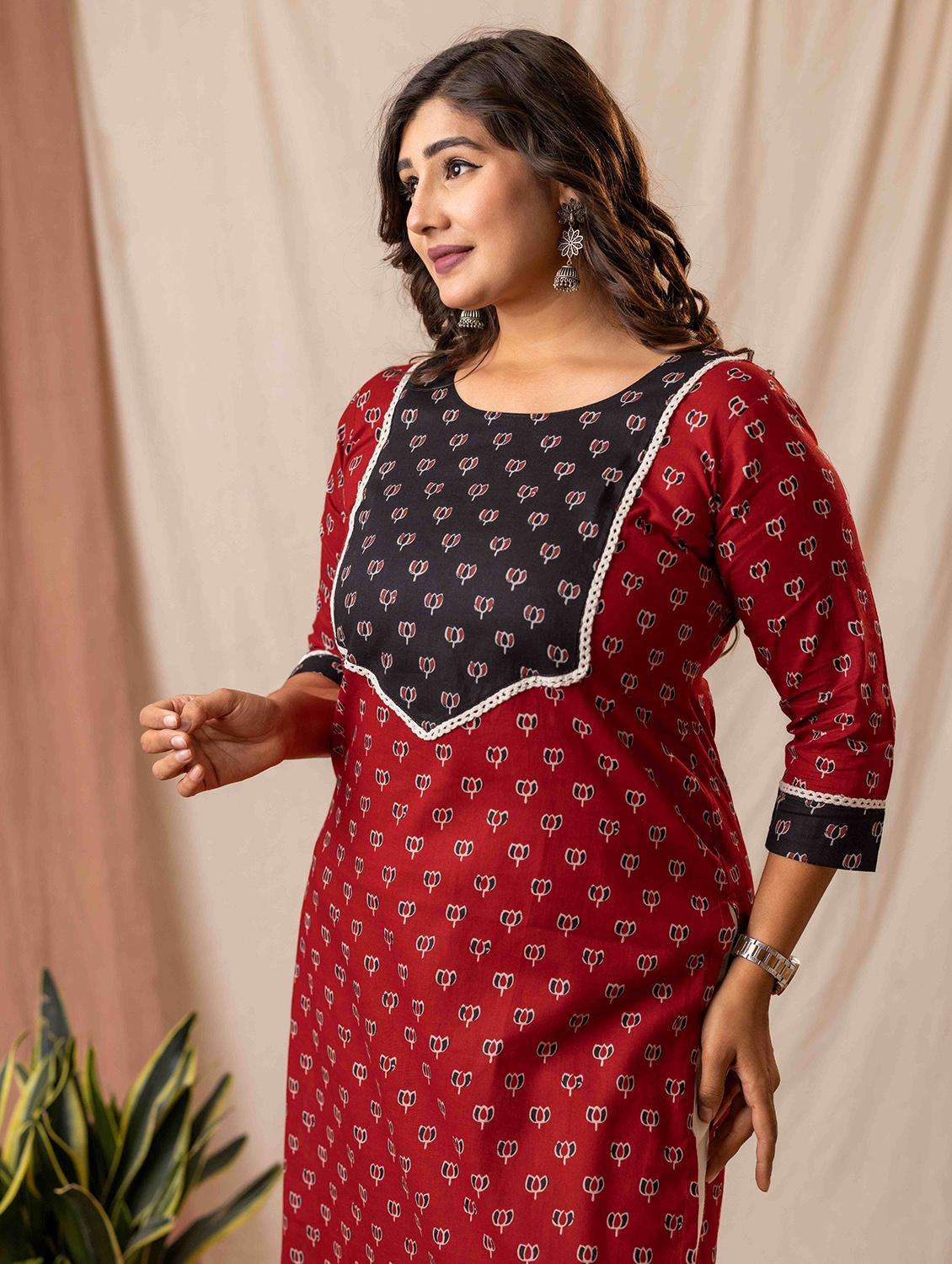 women printed three quarter sleeve straight kurta - 22019996 -  Standard Image - 1