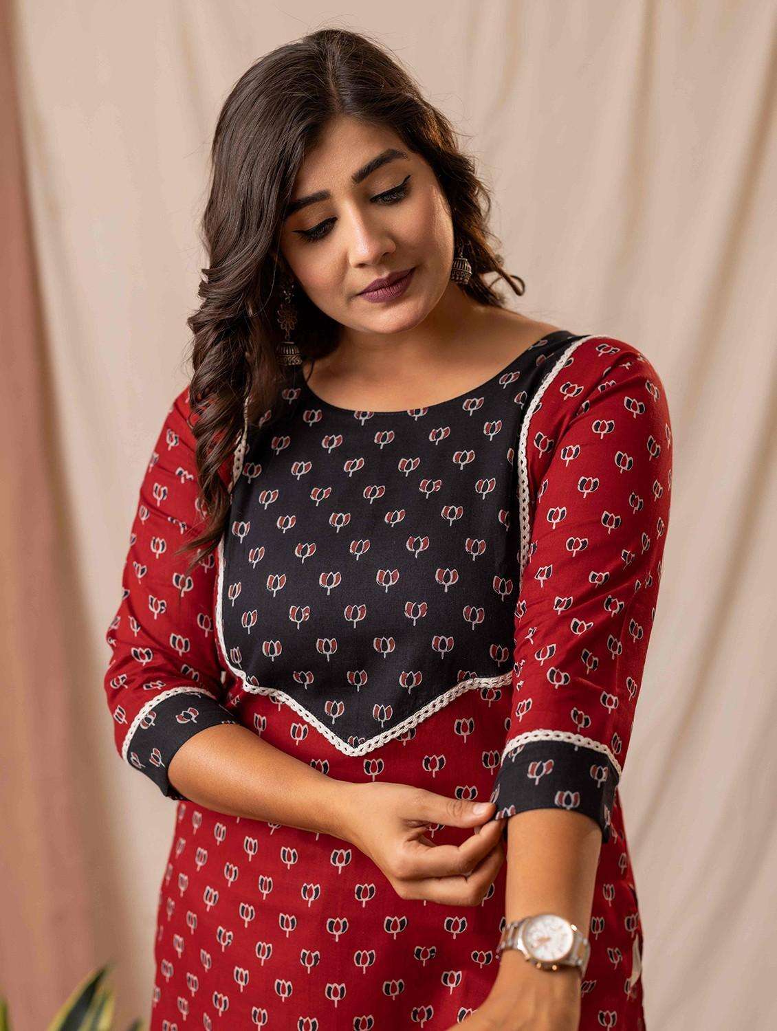 women printed three quarter sleeve straight kurta - 22019996 -  Standard Image - 1