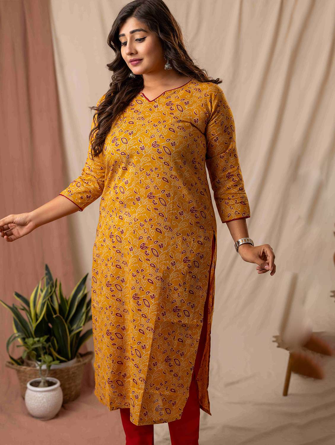 women printed three quarter sleeve straight kurta - 22019999 -  Standard Image - 1