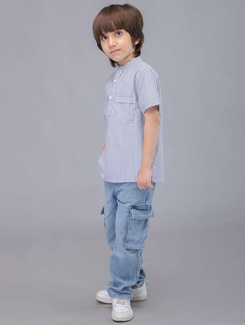 boys striped short sleeve short kurta - 22020016 -  Standard Image - 4