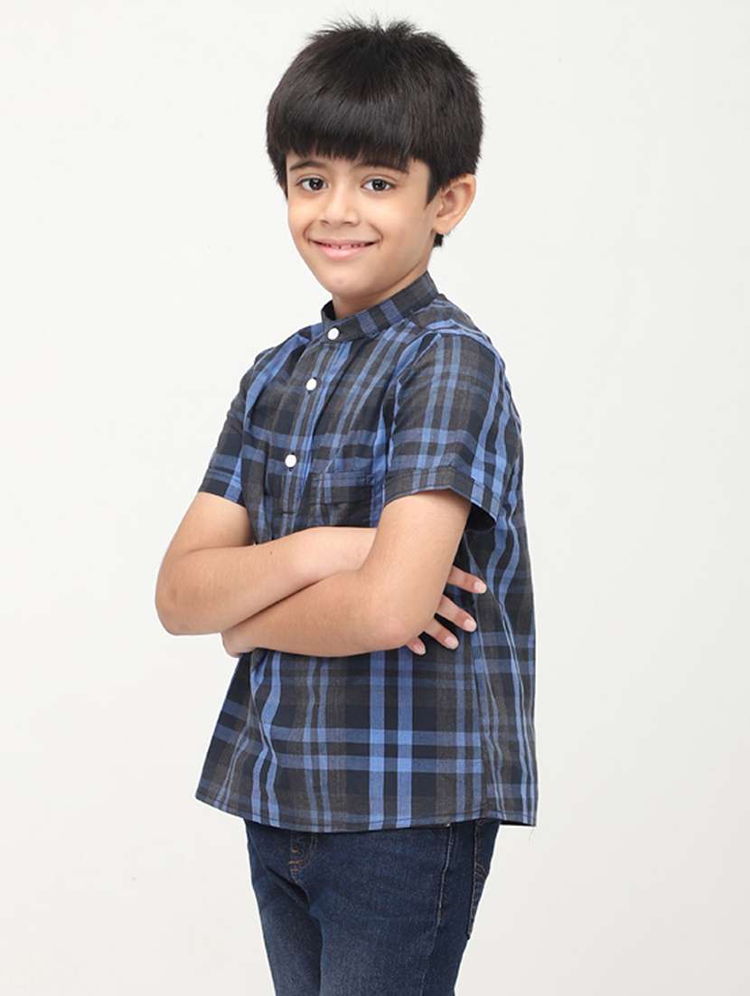 boys checkered short sleeve short kurta - 22020017 -  Standard Image - 1