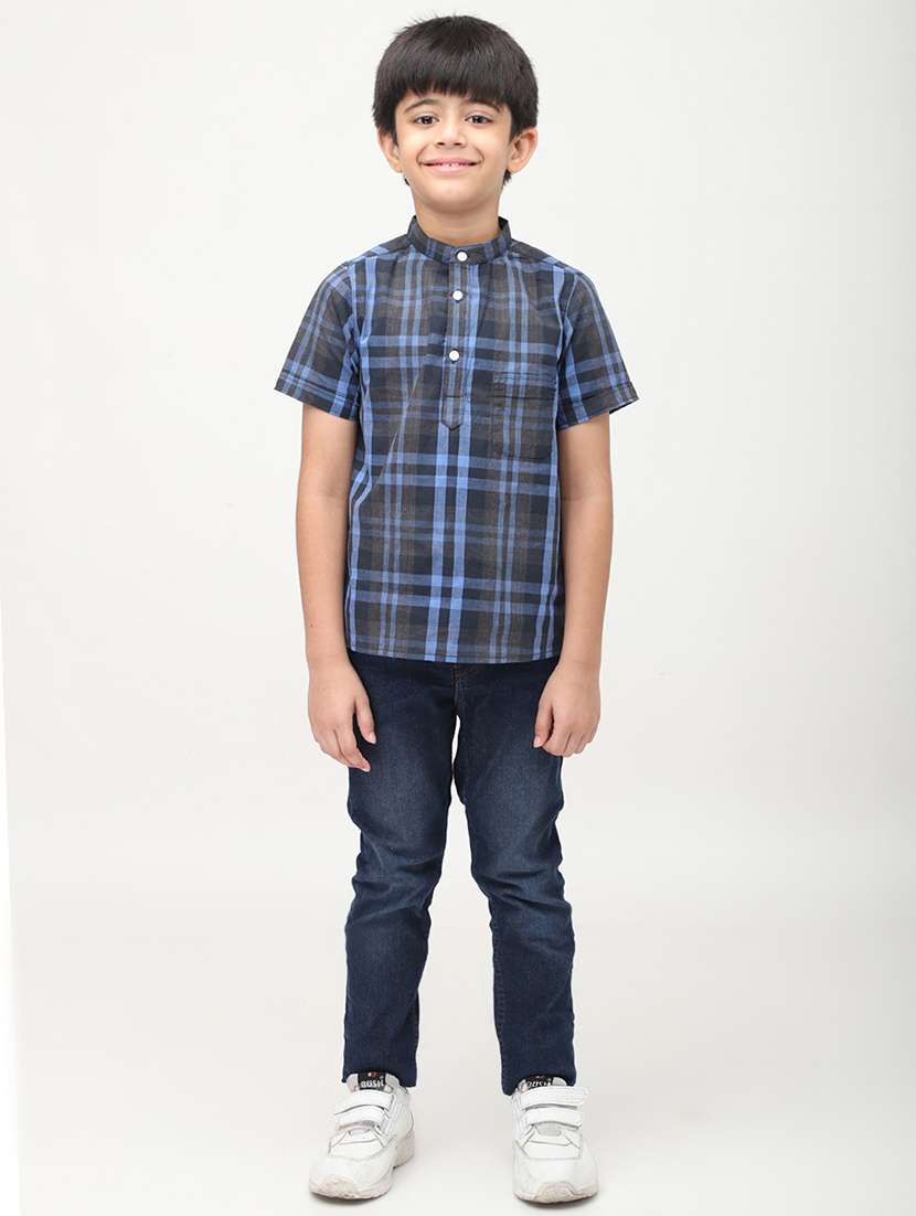 boys checkered short sleeve short kurta - 22020017 -  Standard Image - 4