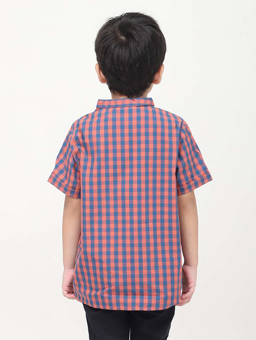 boys checkered short sleeve short kurta - 22020018 -  Standard Image - 1