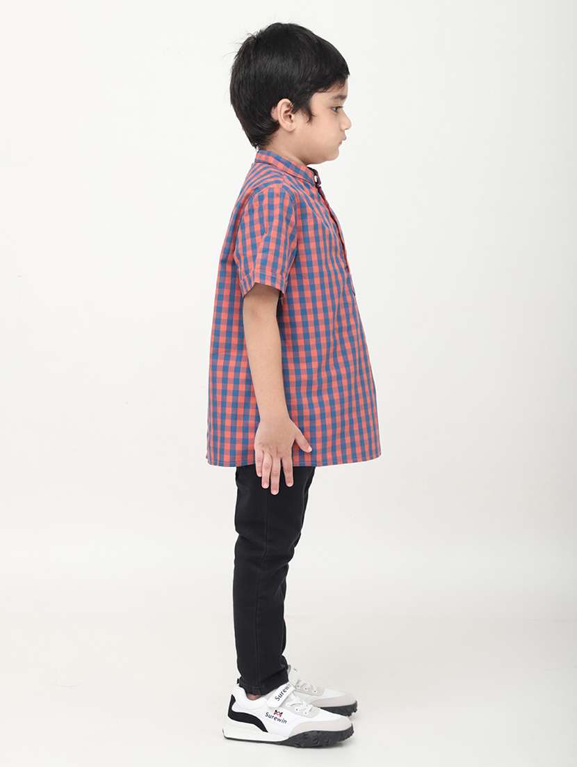 boys checkered short sleeve short kurta - 22020018 -  Standard Image - 4