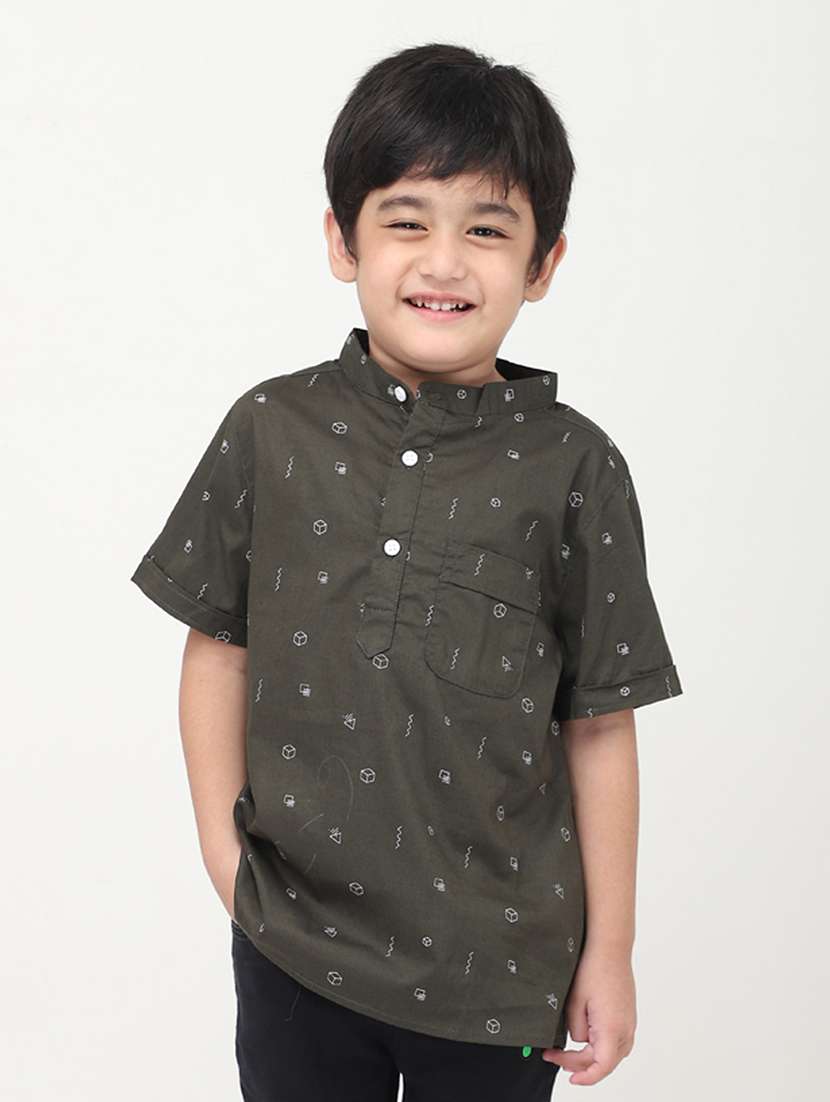 boys printed short sleeve short kurta - 22020019 -  Standard Image - 1